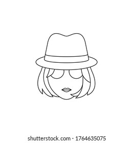 Simple Icon of Female Detective With Short Wavy Haircut Wearing Sunglasses