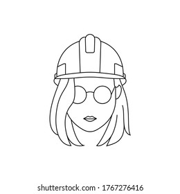 Simple Icon of Female Engineer With Medium Length Haircut Wearing Round Glasses