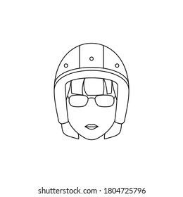 Simple Icon of Female Scooter Rider With French Bob Hairstyle Wearing Square Glasses