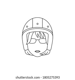 Simple Icon of Female Scooter Rider With Short Wavy Haircut Wearing Square Glasses