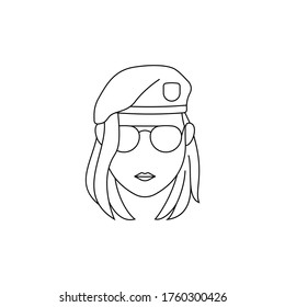 Simple Icon of Female Soldier With Medium Length Haircut Wearing Sunglasses