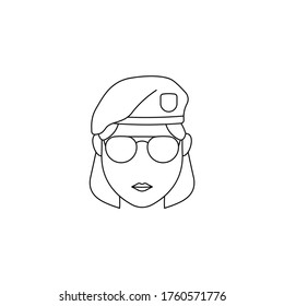 Simple Icon of Female Soldier With Middle Part Haircut Wearing Sunglasses