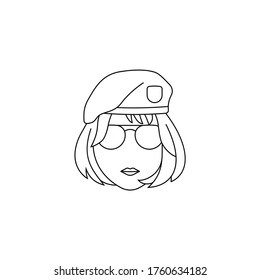 Simple Icon Of Female Soldier With Short Wavy Haircut Wearing Sunglasses