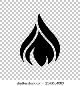 Simple icon of fire, flame logo. Black symbol on transparent background