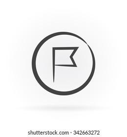 Simple icon of flag in circle with shadow.