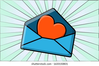 Simple icon in flat style of a beautiful letter in an envelope with a heart for the holiday of love, Valentine's Day or March 8. Vector illustration