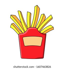 Simple icon in flat style. Fast food. Deep fried french fries from a restaurant cut into slices in a cardboard cup. Street food. Vector illustration.