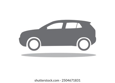 simple icon of a floating two-box car side view colored in dark gray with dropped shadow