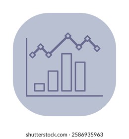 Simple icon of fluctuating line above vertical bars, indicating business performance metrics