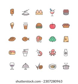 simple icon food and beverage, food menu symbol set
