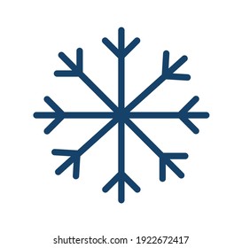 Simple icon of frost cold weather with snowflake. Abstract snow logo. Winter precipitation. Flat vector illustration in line art style isolated on white background