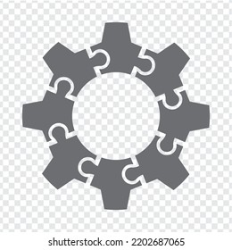 Simple icon gear puzzle in gray. Simple icon puzzle of the eight elements  on transparent background for your web site design, app, UI. EPS10.