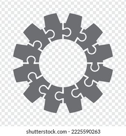 Simple icon gear puzzle in gray. Simple icon puzzle of the twelve elements  on transparent background for your web site design, app, UI. EPS10.