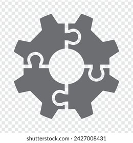 Simple icon gear puzzle in gray. Simple icon puzzle of the four elements on transparent background for your web site design, app, UI. EPS10.