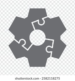 Simple icon gear puzzle in gray. Simple icon puzzle of the three elements on transparent background for your web site design, app, UI. EPS10.