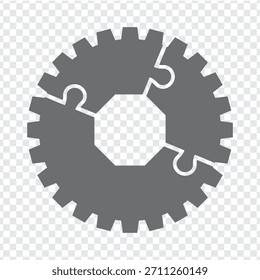 Simple icon gear puzzle in gray. Simple icon puzzle of the three elements on transparent background for your web site design, app, UI. EPS10.
