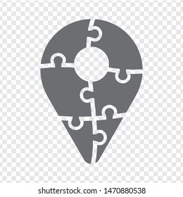 Simple icon geolocation sign puzzle in gray. Simple icon puzzle of the six pieces on transparent background. Flat design. Vector illustration EPS10.