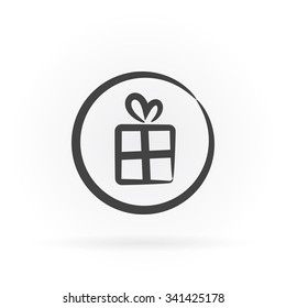 Simple icon of gift with bow in circle with shadow.