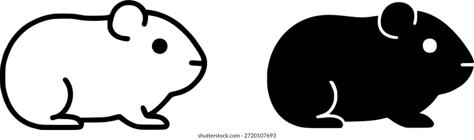 Ícone simples, ilustração de cobaia, versões de contorno e silhueta