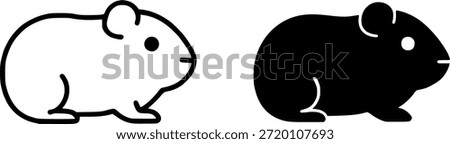 Simple icon, guinea pig illustration, outline and silhouette versions