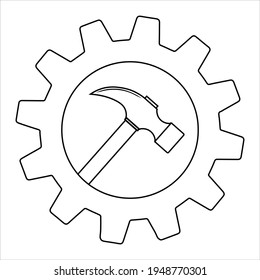 Simple icon of hammer on gear for web