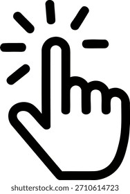A simple icon of a hand clicking or pointing symbolizing interaction and selection in a clean minimalist design
