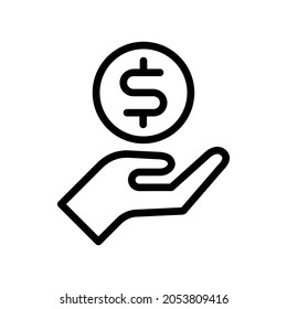 Icono de mano simple con diseño plano de moneda en dólares