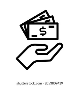 Icono de mano simple con diseño plano de moneda en dólares