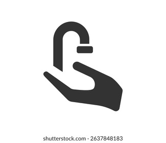 Simple icon of hand with faucet. Symbolizes water conservation, cleanliness, or plumbing services. Clean, modern design. Use for web, apps, or print materials.