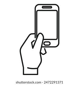 Simple icon of a hand holding a smartphone, touching the screen