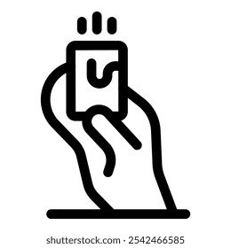 Icono simple de una mano sosteniendo un teléfono inteligente con un chip NFC para hacer un pago sin contacto