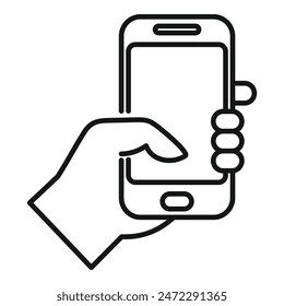 Simple icon of a hand holding and using a smartphone