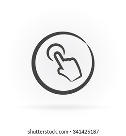 Simple icon of hand pointer in circle with shadow.