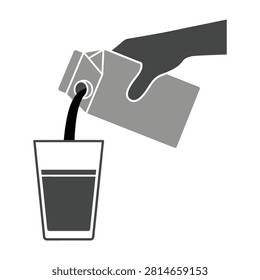 Simple icon of a hand pouring milk from carton into a glass cup on white background
