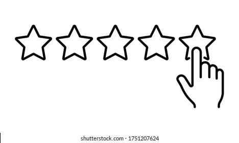 Un simple icono de la mano presionando la quinta estrella. El concepto de satisfacción del cliente con la calidad de los servicios. Ilustración vectorial.