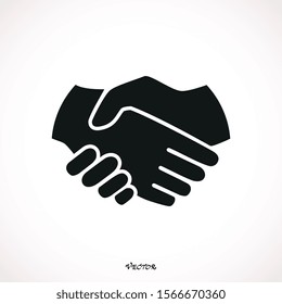 Simple icon of handshake sign. Icon isolated on a white background. Flat black style. Business agreement handshake, friendly handshake,