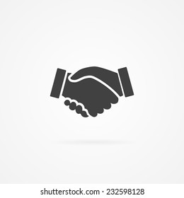 Simple icon of handshake sign. Shadow and white background.