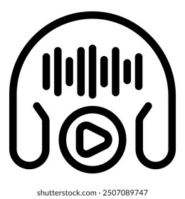 Simple icon of headphones with sound waves emanating from them and a play button in the center