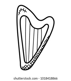 
A simple icon of a heart having wires in it representing the image of music instrument known as Harp

