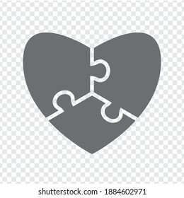 Simple icon of heart puzzle in grey.  Simple icon puzzle of tthree elements on transparent background for your web site design, logo, app, UI. EPS10.