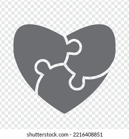 Simple icon of heart puzzle in grey.  Simple icon puzzle of three elements on transparent background for your web site design, logo, app, UI. EPS10.