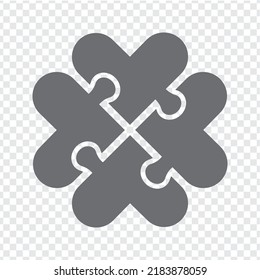 Simple icon hearts puzzle in gray. Simple icon puzzle of the four elements on transparent background for your  design, app, UI. EPS10.