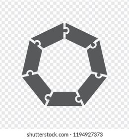 Simple icon heptagon puzzle in gray. Simple icon heptagon puzzle of the seven elements on transparent background. Flat design. Vector illustration EPS10.