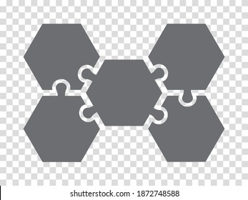 Simple icon hexagon puzzle in gray. Simple icon puzzle of the Five elements  on transparent background for your web site design, logo, app, UI. EPS10.