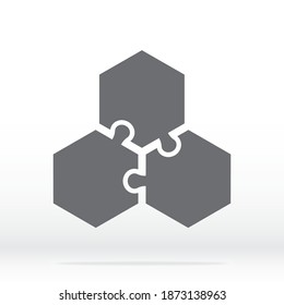 Simple icon hexagon puzzle in gray. Simple icon puzzle of three elements  on white background for your web site design, logo, app, UI. EPS10.