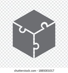 Simple icon hexagon puzzle in gray. Simple puzzle icon with three elements on transparent background. Flat design. Vector illustration EPS10.