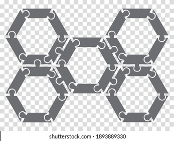 Simple icon hexagon puzzle in gray. Simple icon puzzle of the thirty elements  on transparent background for your web site design, logo, app, UI. EPS10.