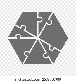 Simple icon hexagon puzzle in gray. Simple icon hexagon puzzle of seven elements  on transparent background for your web site design, app, UI. EPS10.
