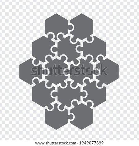 Simple icon hexagon puzzle in gray. Simple icon puzzle of the fourteen elements  on transparent background for your web site design, logo, app, UI. EPS10.