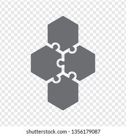 Simple icon of hexagon puzzle in grey.  Simple icon puzzle of the four elements on transparent background. Stock vector. Vector illustration EPS10.